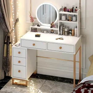 Bàn trang điểm Đèn Châu Âu Cao Cấp Bàn Trang Điểm Ngăn Kéo Gương Phân Tủ Áo Trang Điểm Vanity Tủ Để Bàn Tocador Maquillaje Nội Thất Phòng Ngủ - Hình 2