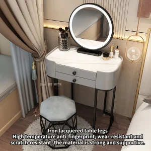 Bàn trang điểm Đèn Châu Âu Nội Thất Phòng Ngủ Cao Cấp Màu Trắng Hiện Đại Bàn Ins Phòng Ngủ 2 Ngăn Kéo Tủ Trang Điểm Gương Vanity Có Đèn Và Bàn - Hình 3