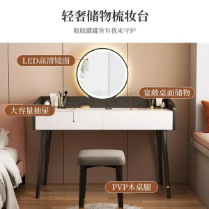 Bàn trang điểm Đơn giản Bàn trang điểm Gương đơn giản Phân Có đèn Ngăn kéo Bàn trang điểm Phòng ngủ Bàn hiện đại Nội thất gỗ - Hình 2