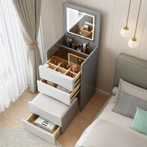 Bàn trang điểm Flip Top Bàn trang điểm Bộ chia Ngăn kéo thiết kế Màu xám Tủ đầu giường cao nhỏ Giá cả phải chăng Nội thất phòng Komody - Hình 3