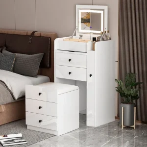 Bàn trang điểm Gỗ Trắng Hiện Đại Bàn Trang Điểm Gương cho nữ Phòng Ngủ Thời Trang Tối Giản Bàn Trang Điểm Di Động Tocador Espejo Trang Điểm OB50HZ - Hình 2