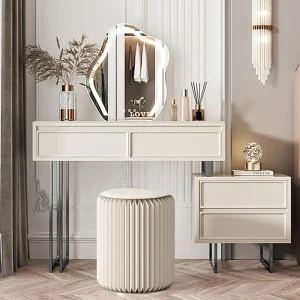 Bàn trang điểm Hiện Đại Gỗ Chắc Chắn Trang Điểm Vanity Cho Nội Thất Gia Đình Bàn Trang Điểm Có Gương Phân Cao Cấp Kem Phòng Ngủ Phong Cách Bàn Trang Điểm - Hình 3