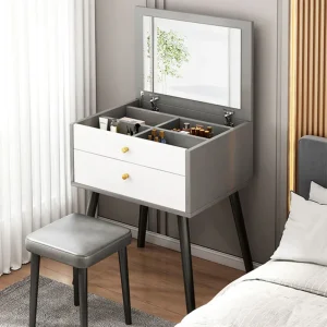 Bàn trang điểm Hiện Đại Tối Giản Bàn Trang Điểm Nhỏ Flip Cover Tủ Đựng Trang Sức Đa Lưới Vách Ngăn Nội Thất Phòng Ngủ Gương Led Bàn Trang Điểm - Hình 3