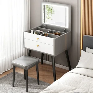 Bàn trang điểm Hiện Đại Tối Giản Bàn Trang Điểm Nhỏ Flip Cover Tủ Đựng Trang Sức Đa Lưới Vách Ngăn Nội Thất Phòng Ngủ Gương Led Bàn Trang Điểm