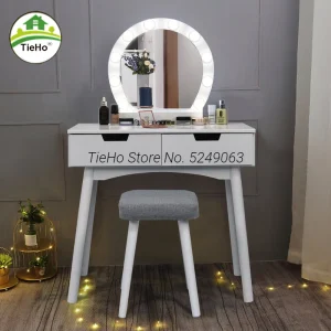 Bàn trang điểm Hiện Đại Tối Giản Châu Âu Bàn Trang Điểm Có Đèn LED Phòng Ngủ Gỗ Bàn Trang Điểm Ngăn Kéo Tủ Đơn Giản Tủ Quần Áo Bàn Ghế - Hình 3