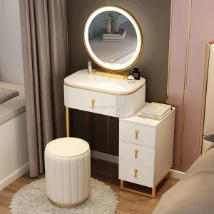 Bàn trang điểm LED Bàn trang điểm có gương Bộ ghế Bộ bàn trang điểm phòng nhỏ Tủ đựng đồ Bộ phòng ngủ ドレッサー - Hình 3
