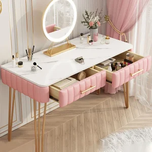 Bàn trang điểm Màu Hồng Nữ Trang Điểm Vanity Bàn Ngăn Kéo Gương Phòng Ngủ Tủ Bàn Trang Điểm Bé Gái Bảo Quản Coiffeuse De Chambre Nội Thất Gia Đình - Hình 3