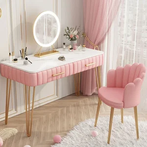 Bàn trang điểm Màu Hồng Nữ Trang Điểm Vanity Bàn Ngăn Kéo Gương Phòng Ngủ Tủ Bàn Trang Điểm Bé Gái Bảo Quản Coiffeuse De Chambre Nội Thất Gia Đình