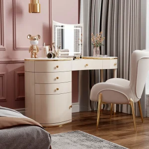 Bàn trang điểm Màu trắng Cao Cấp Bé Gái Tủ Áo Tủ Đầu Giường Bảo Quản Gương Commodes Tủ Ngăn Kéo Đèn LED Bàn Tocador Nội Thất Gia Đình - Hình 2