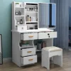 Bàn trang điểm Mới Phổ Biến Nhất Màu Trắng Góc Hollywood Vanity Nữ Bộ Phòng Ngủ Đa Năng Bàn Trang Điểm Tủ Có Gương