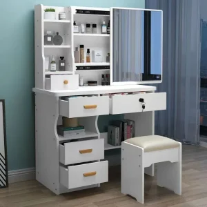 Bàn trang điểm Mới Phổ Biến Nhất Màu Trắng Góc Hollywood Vanity Nữ Bộ Phòng Ngủ Đa Năng Bàn Trang Điểm Tủ Có Gương
