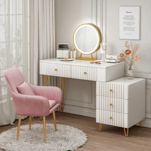 Bàn trang điểm Mới Sang Trọng Tủ Áo Phòng Ngủ Hiện Đại Tối Giản Bàn Trang Điểm Có Gương Bằng Gỗ Cảm Giác Cao Cấp Bàn Trang Điểm Nội Thất