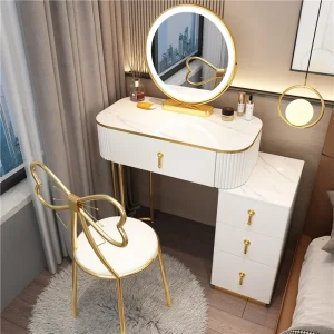 Bàn trang điểm Ngăn kéo Ghế Bàn trang điểm Ngăn kéo Led Tủ phòng ngủ mỹ phẩm - Hình 2