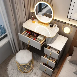 Bàn trang điểm Ngăn kéo Ghế Bàn trang điểm Ngăn kéo Led Tủ phòng ngủ mỹ phẩm - Hình 4