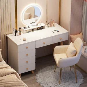Bàn trang điểm Ngăn Kéo Tủ Áo Tay Cầm Trắng Châu Âu Gương Led Bảo Quản Bàn Trang Điểm Nữ ModernMesa De Maquillaje Funiture