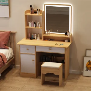 Bàn trang điểm Người Tổ Chức Hiện Đại Ghế Bàn Trang Điểm LED Nhỏ Phòng Ngủ Giá Rẻ Ngăn Kéo Bàn Trang Điểm Bộ Gỗ Tocador Maquillaje Đồ Nội Thất - Hình 2