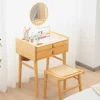 Bàn trang điểm nhỏ bằng gỗ nguyên khối gỗ tròn phòng ngủ bàn cạnh giường ngủ lưới màu đỏ đơn giản nội thất phòng ngủ hiện đại tủ bàn
