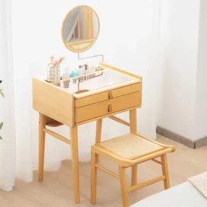 Bàn trang điểm nhỏ bằng gỗ nguyên khối gỗ tròn phòng ngủ bàn cạnh giường ngủ lưới màu đỏ đơn giản nội thất phòng ngủ hiện đại tủ bàn