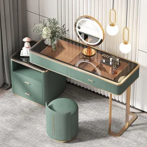 Bàn trang điểm Sang trọng Kính Cường Lực Tủ Châu Âu Nội Thất Phòng Ngủ LED Gương Trong Suốt Bàn Trang Điểm Gỗ Chắc Chắn Ngăn Kéo Tủ Áo L