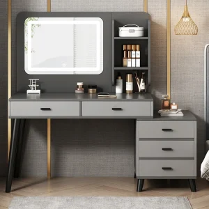 Bàn Trang Điểm Tích Hợp Đèn LED Chiếu Sáng 6 Ngăn Kéo Tối Giản Phòng Ngủ Tủ Bảo Quản Trang Điểm Bàn Trang Điểm Nội Thất