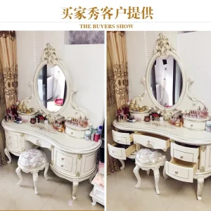 Bàn trang điểm Tủ quần áo châu Âu phòng ngủ sang trọng bằng gỗ nguyên khối tích hợp tủ đựng đồ - Hình 2