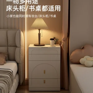 Bàn trang điểm Tủ quần áo phong cách kem, phòng ngủ bàn đầu giường đơn giản hiện đại, bàn trang điểm, tủ gương trang điểm lật - Hình 2