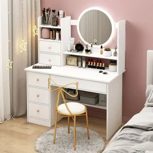 Bàn trang điểm Tủ Trang Điểm 6 Ngăn Trang Điểm Bộ Bàn Trang Điểm LED Coiffeuse Bàn Trang Điểm Cổ Điển Trang Điểm Phòng Khách Nội Thất Phòng Ngủ - Hình 2