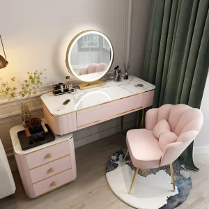 Bàn trang điểm Vanity Châu Âu Cao Cấp Đá phiến Bàn trang điểm LED Thông Minh Gương Vệ Sinh Đa Năng Tủ Bảo Quản 1 Bàn Nội Thất Phòng Ngủ HY - Hình 2