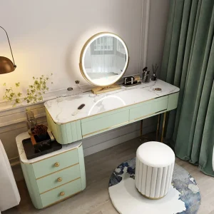 Bàn trang điểm Vanity Châu Âu Cao Cấp Đá phiến Bàn trang điểm LED Thông Minh Gương Vệ Sinh Đa Năng Tủ Bảo Quản 1 Bàn Nội Thất Phòng Ngủ HY