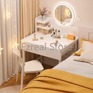 Bàn trang điểm Vanity Trắng Bàn Trang Điểm Gương Led Hiện Đại Tối Giản Bàn Trang Điểm Nhà Tổ Chức Góc Tavoli Da Trucco Nội Thất Gia Đình LJ50DT