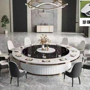 Bàn tròn điện mặt đá bàn ăn 15 người 20 người ánh sáng khách sạn sang trọng hộp câu lạc bộ tích hợp bàn lẩu bàn tròn lớn hiện đại - Hình 2