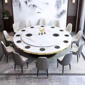 Bàn tròn điện mặt đá bàn ăn 15 người 20 người ánh sáng khách sạn sang trọng hộp câu lạc bộ tích hợp bàn lẩu bàn tròn lớn hiện đại