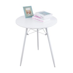 Bàn tròn Eames trắng chân kim loại Bàn trà sữa sáng tạo Bàn cà phê ban công đơn giản mời khách thảo luận giải trí Bàn gỗ nguyên khối - Hình 2