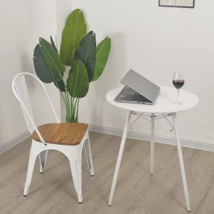 Bàn tròn Eames trắng chân kim loại Bàn trà sữa sáng tạo Bàn cà phê ban công đơn giản mời khách thảo luận giải trí Bàn gỗ nguyên khối