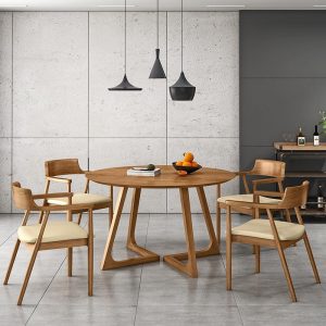 Bàn tròn gỗ đặc Bắc Âu nhà hàng gia đình gỗ đơn giản 4 người 6 người Bàn ăn và ghế quán cà phê đàm phán Bàn ghế tròn - Hình 2