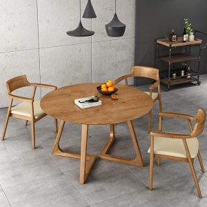 Bàn tròn gỗ đặc Bắc Âu nhà hàng gia đình gỗ đơn giản 4 người 6 người Bàn ăn và ghế quán cà phê đàm phán Bàn ghế tròn