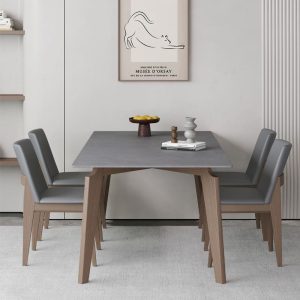 Bàn và ghế bằng đá phiến đơn giản của Ý Bàn ăn chữ nhật hiện đại kiểu Bắc Âu hoàn toàn bằng gỗ nguyên khối dành cho gia đình cỡ nhỏ màu xám đậm