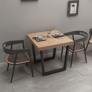 Bàn vuông gỗ đặc Mỹ quán cà phê quán trà sữa Bàn ghế Bàn vuông sắt rèn đơn giản nhà hàng Bàn ghế ăn 1082 - Hình 3