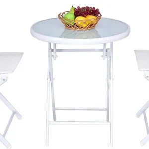 Bàn Wfs Bistro, Bàn Bistro gấp, Bộ ghế, Sân vườn, Sân sau, Sân hiên, 3 chiếc, Trắng - Hình 2