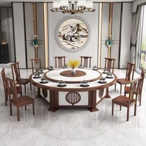 Bàn xoay điện khách sạn kiểu Trung Quốc mới bàn tròn lớn 15 người 20 người kết hợp bàn lẩu xoay tự động và ghế - Hình 2