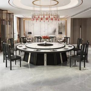 Bảng đá giả để bàn bàn ăn Trung Quốc mới nhà 15 người 20 người bàn tròn tự động 12 người khách sạn bàn tròn điện lớn - Hình 2