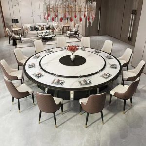 Bảng đá giả để bàn bàn ăn Trung Quốc mới nhà 15 người 20 người bàn tròn tự động 12 người khách sạn bàn tròn điện lớn