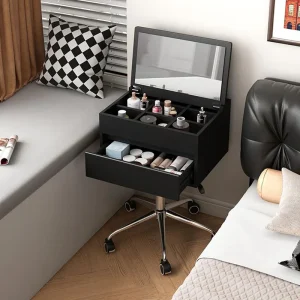 Bánh Xe Thiết Kế Bàn Trang Điểm Màu Đen Hiện Đại Tối Giản Phòng Ngủ Gỗ Bàn Trang Điểm Gương Khách Sạn Nữ Mesa De Maquillaje Nội Thất Gia Đình - Hình 4