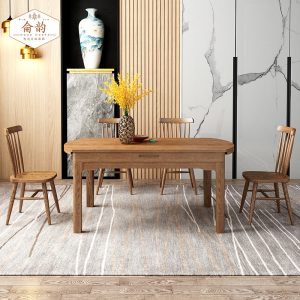 Bộ bàn ăn và ghế có thể thu vào kết hợp Bắc Âu tròn gia đình nhà bàn 6 người có thể co lại tất cả bàn ăn gấp bằng gỗ nguyên khối - Hình 2