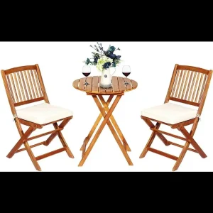 Bộ bàn ăn VHPVHP, Bộ bis, Ghế hội thoại, Đệm, 3 CÁI, Sân hiên, Gấp, Gỗ (đệm kem) - Hình 2