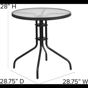 Bộ bàn ăn VHPVHP,Bàn kim loại kính tròn,có viền mây,2 Ghế xếp mây, 28'' (mặt ng/mây đen) - Hình 4