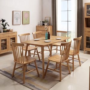 Bộ bàn ghế ăn Bắc Âu kết hợp một bàn và 6 ghế phòng ăn nhỏ đơn giản bàn ăn gia đình chữ nhật bằng gỗ nguyên khối dành cho 6 người và 4 người