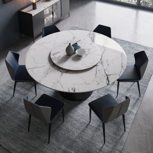Bộ bàn ghế ăn bằng đá cẩm thạch sang trọng nhẹ kiểu Ý kết hợp khách sạn gia đình lớn nhỏ hộ gia đình bàn cơm đá phiến tròn có bàn xoay - Hình 2