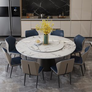 Bộ bàn ghế ăn bằng đá cẩm thạch sang trọng nhẹ kiểu Ý kết hợp khách sạn gia đình lớn nhỏ hộ gia đình bàn cơm đá phiến tròn có bàn xoay - Hình 3
