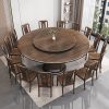 Bộ bàn ghế ăn bằng gỗ mun kiểu Trung Quốc mới hoàn toàn bằng gỗ nguyên khối kết hợp bàn tròn lớn đơn giản hiện đại với bàn xoay bàn ăn gia đình cho 10 người